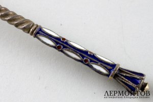Ложка для меда. Эмаль. Серебро 84 пробы. Российская империя.