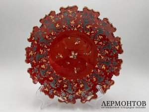 Тарелка золотой рубин. Россия или Богемия, 19 век. Стекло, роспись.