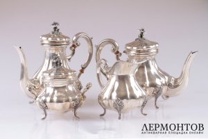 Чайный и кофейный сервиз. Серебро 800. Италия