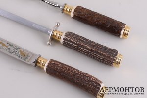 Набор для мяса в подарочной коробке. Германия, Золинген, 2 пол. 20 века. Рог, сталь. 