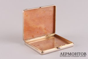 Портсигар. Русские самоцветы. Серебро 875 пробы, оникс, золочение. Ленинград, 1957 г.