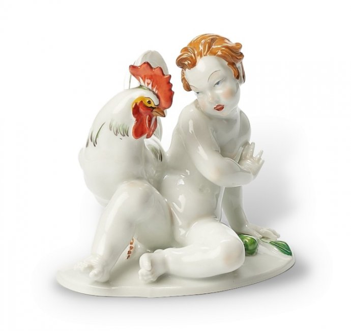 Статуэтка «Путти с петухом». Фарфор, Rosenthal, Германия, 1924 год