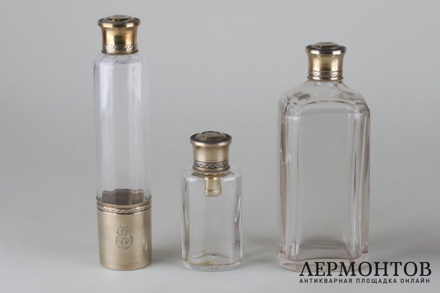 Набор парфюмерный Sormani. Серебро 950 пробы, стекло. Франция. XIX в.