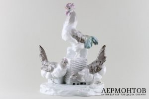 Статуэтка Петух и две курицы. Фарфор.  Фабрика Karl Ens, Германия, 1900-1918 гг.