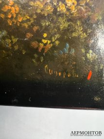 Лаковая шкатулка «Спасская башня и памятник Минину и Пожарскому». Папье-маше, живопись, Федоскино, художник Сидоров, СССР, 1959 год