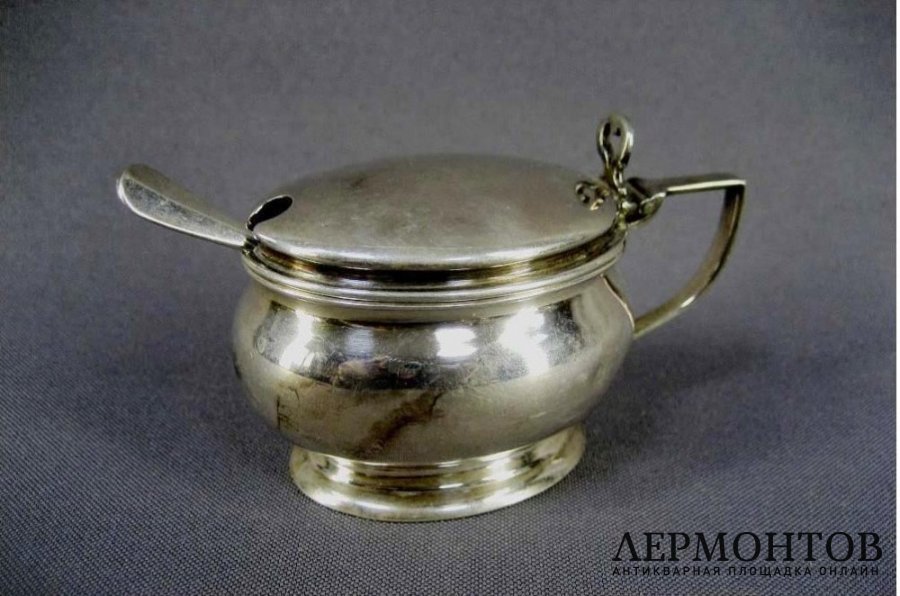 Мутардница. Серебро 925 пробы,  кобальтовое стекло. Англия, XIХ век.