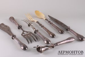 Сервировочный набор для мяса и рыбы. Серебро 950 пр. Франция, Париж, кон. 19 в.