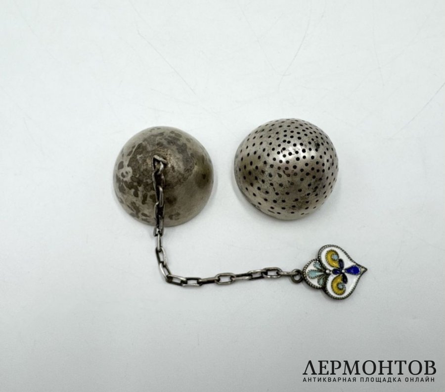 Ситечко для чая. Серебро 875 пробы, эмаль.