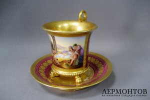 Чайная пара. Фарфор, ручная роспись, золочение. Европа, начало XIX века.