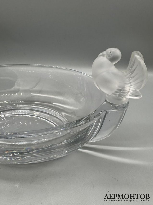 Овальная ваза для фруктов с птичками. Хрусталь, Cristal de Sèvres, Франция, 20 век