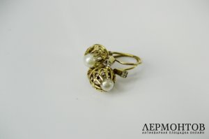 Серьги.  Золото 750 пробы, жемчуг. Европа, рубеж XIX-XX веков.