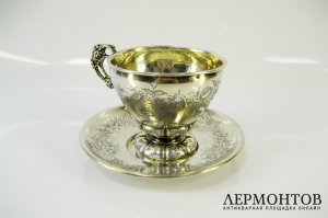 Чайная пара. Серебро 950 пробы, золочение. Франция, XIX век.