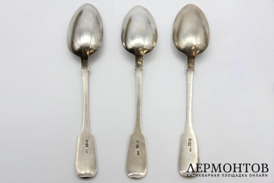 Три столовых ложки, комплект. Серебро 84 пр. Россия, 1889 г.