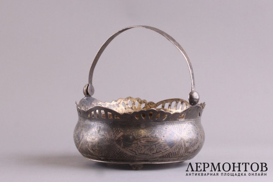Сахарница с ручкой. Серебро 875 пробы. СССР, 50-е годы 20 в.