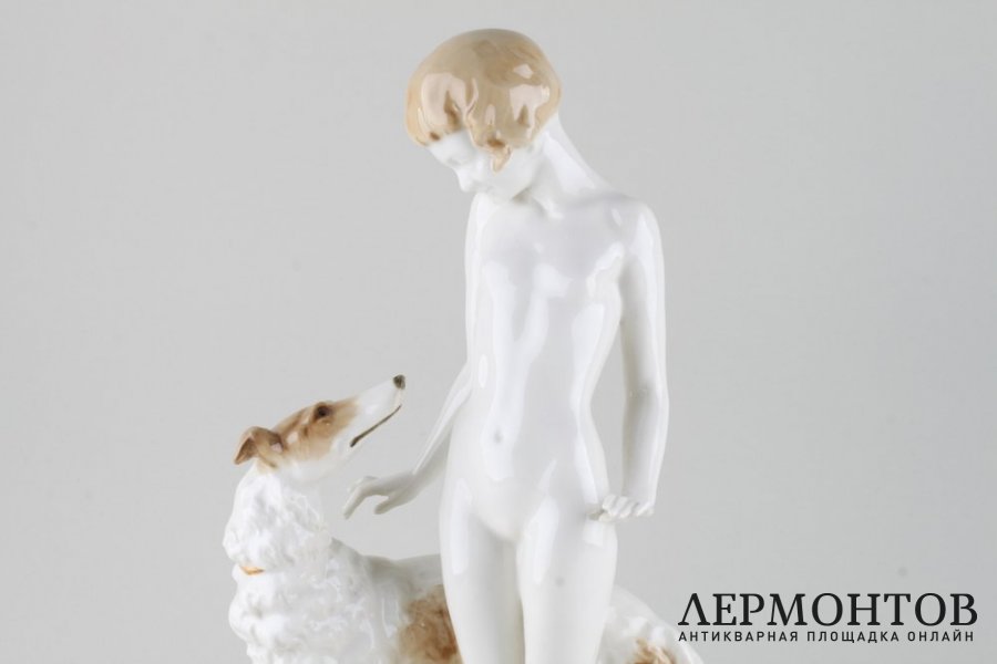 Девушка с борзой, Знакомство. Фарфор, ар-деко. Германия, Хутченройтер, 1955-68
