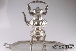 Чайный и кофейный сервиз с бульоткой. Серебро 800. Италия