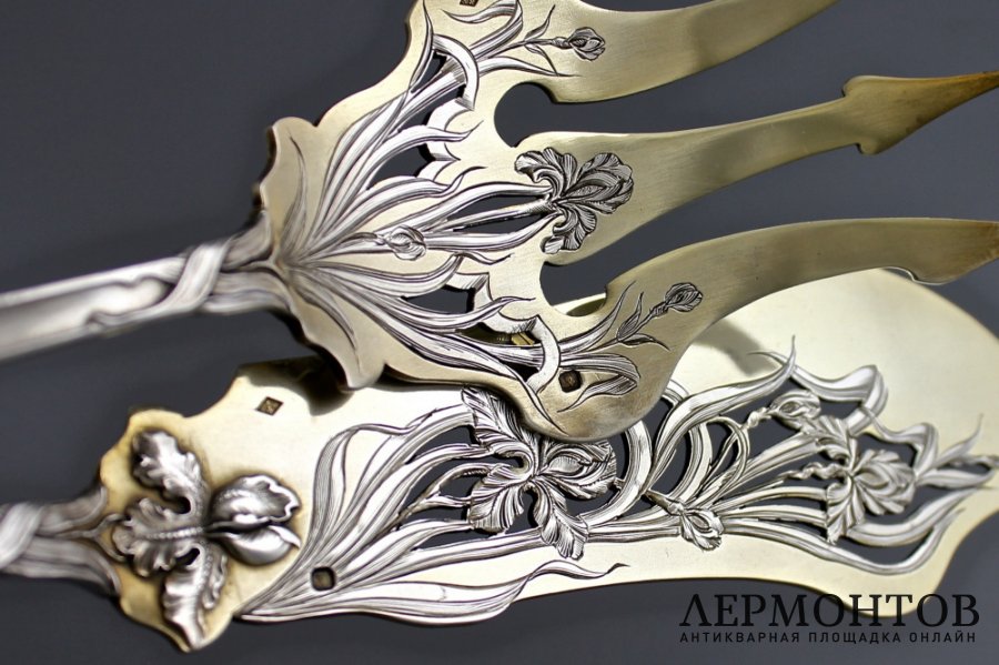 Сервировочный набор в стиле  ар нуво. Ravinet et Denfert. Серебро 950. Франция, 19в.