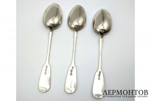 3 столовых ложки. Серебро 84 пробы. Российская империя, Москва, 1908-1917