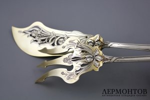 Сервировочный набор в стиле  ар нуво. Ravinet et Denfert. Серебро 950. Франция, 19в.