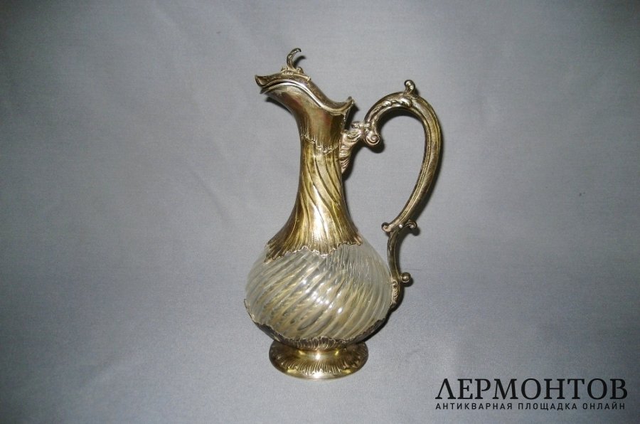 Графин для вина. Серебро 950 пробы, золочение, стекло. Франция, XIX век. 