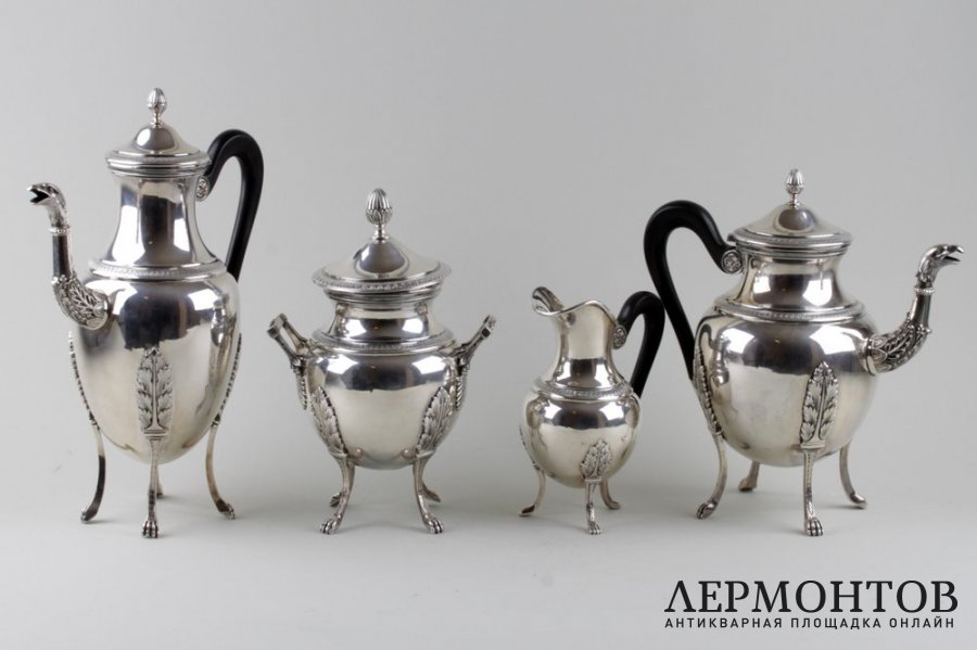 Чайный и кофейный сервиз Savary et Fils. Серебро 950 пробы. Франция, нач. XX века.