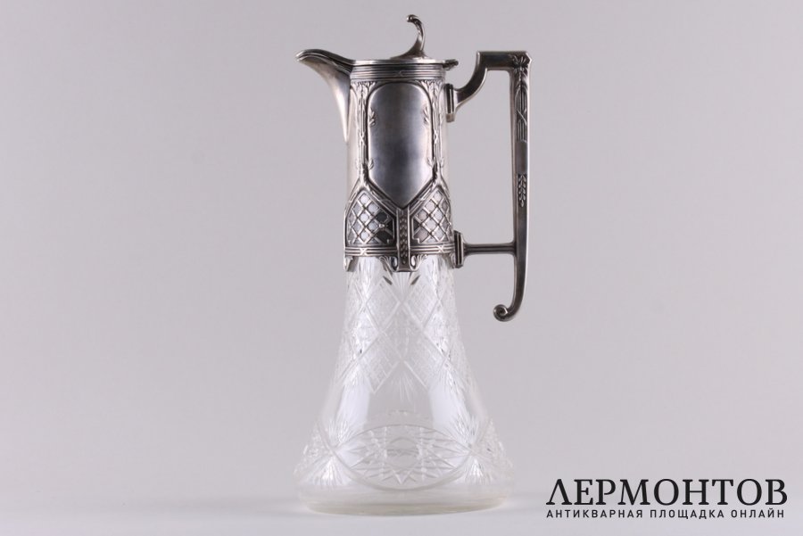 Кувшин в стиле модерн. Серебро 900 пробы, хрусталь. Европа, 1890-1910-е гг.