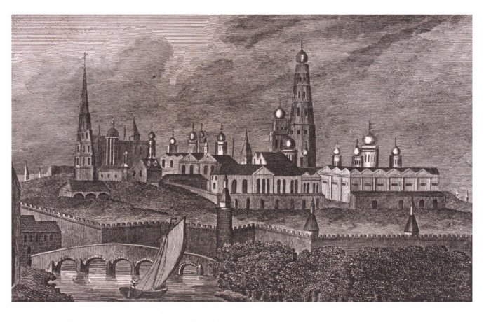 Гравюра. Москва. Вид на Кремль. Шепперсон, Филлипс. Англия, 1813 год.