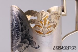 Парные подстаканники Сказка о рыбаке и рыбке. СССР, Артель Мосювелир. Серебро 875 пр.