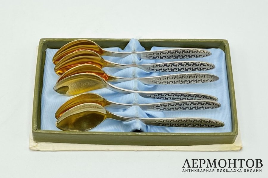 Набор кофейных ложек 6 шт. Таллин, 1950-е гг. Серебро 916 пробы, золочение.
