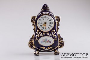 Часы настольные, кобальт. Фарфор, роспись. Royal Dux Bohemia, XX век.