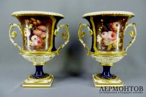 Парные вазы. Фарфор, ручная роспись. Франция, XIX век. 