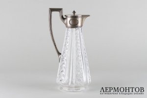 Графин в неоклассическом стиле. Серебро 84 пробы, хрусталь.Мастер С.Х. Россия, начало