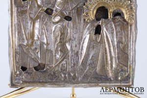 Икона в окладе Явление Богоматери преп. Сергию Радонежскому. 1810-30е гг.