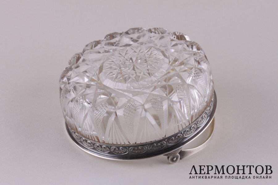 Конфетница с ручкой. Серебро 875 пробы, хрусталь. СССР, 1955 год.