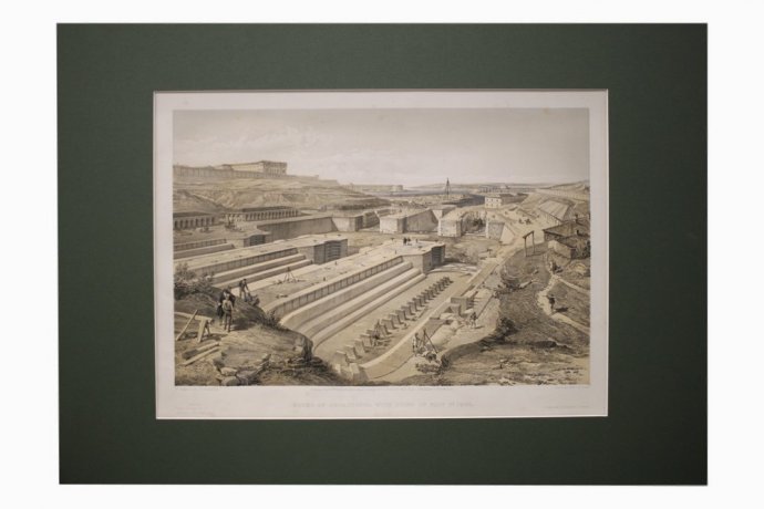 Литография. Вид на доки Севастополя и руины форта Святого Павла. У. Симпсон. 1856 г.