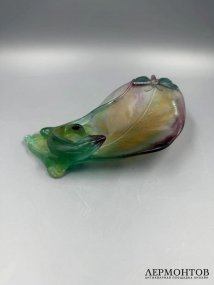 Вазочка «Ящерица и бабочка». Хрусталь pâte de verre, Daum, Франция, 1980-е годы