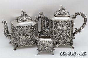 Чайный сервиз Путти. Серебро 800 пробы. Германия, Ханау, нач. XX в.