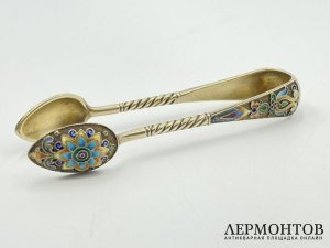 Щипцы для сахара. Россия, 11 артель, нач. 20 в. Серебро 84 пробы, эмаль. 