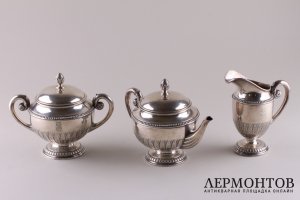 Чайный сервиз в стиле ампир. Серебро 84 пробы. Европа, импорт в Россию, до 1917 года.