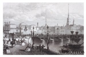 Гравюра. Санкт-Петербург. Вид на Троицкий мост. Шройдер. Франция, 1850е.