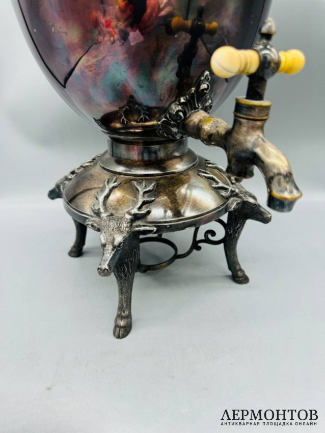 Бульотка с оленями. Металл, серебрение, Meriden Silver Plate Co., США, конец 19 века
