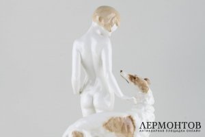 Девушка с борзой, Знакомство. Фарфор, ар-деко. Германия, Хутченройтер, 1955-68