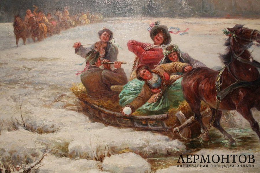 Картина Свадебный кортеж зимой. Худ. Стоянов Петр-Константин. Холст, масло.