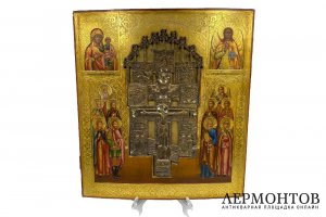 Икона с меднолитым крестом Богоматерь Смоленская Св. Михаил. Россия, к. 19 - н. 20 в.