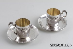 Две кофейные пары из серебра 950 пробы. Стиль ампир. Франция, XIX в.
