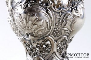 Конфетница Bruckmann und Sohne. Cеребро 800 пробы, стекло. Германия, XIX век.