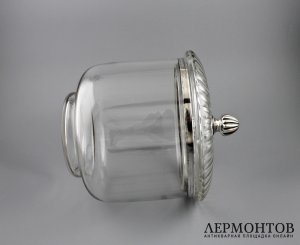 Большая бисквитница. Серебро 950, стекло. Франция, 1900-е.