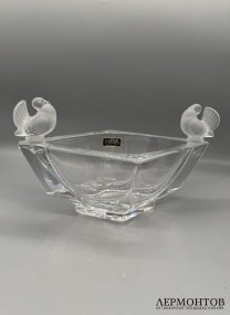 Ромбическая ваза для фруктов с птичками. Хрусталь, Cristal de Sèvres, Франция, 20 век