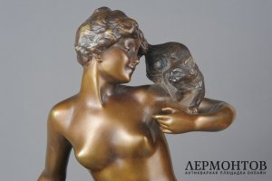 Скульптура Обнаженная с кошкой на плече. Франция, автор Paul Philippe, 1920-1930-е г.