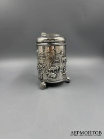 Пивная кружка с сельскими сценами. Металл, серебрение, Hejl & Co., Дания, 1970–1980